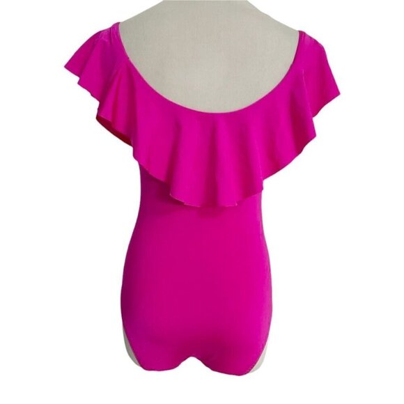 Trina Turk Size 2  One Piece Off The Shoulder Bathing Suit Swimwear Ruffle - Picture 7 of 9